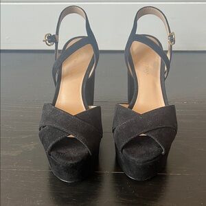 Stuart Weitzman Ivona Black Suede Platform Heels Size 4
